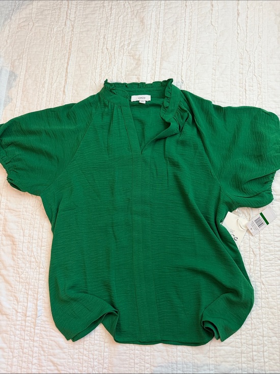 CeCe Tops - CeCe Emerald Green Ruffle-Trim Short Sleeve Blouse